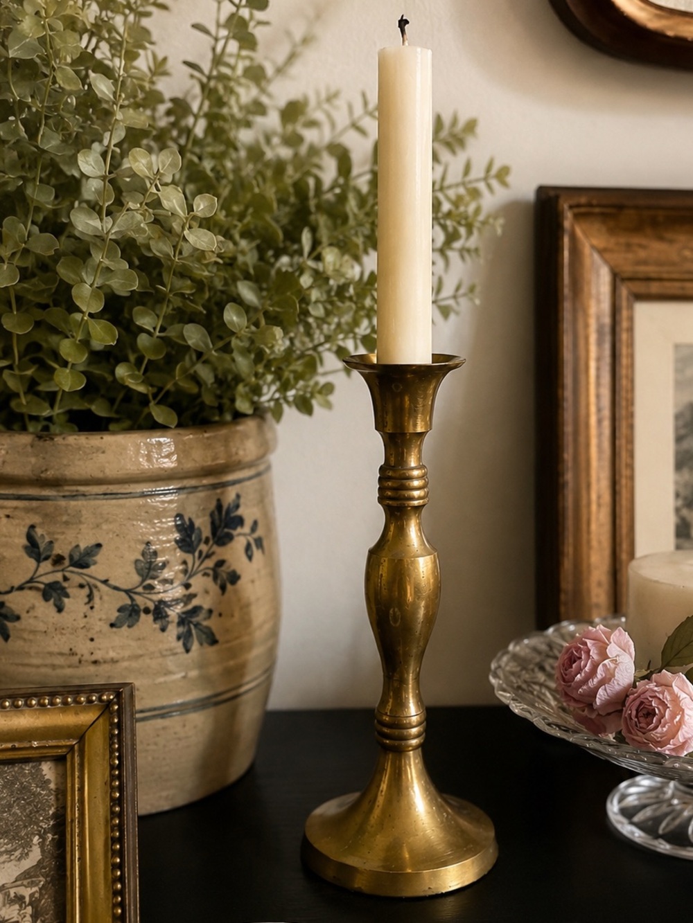 Vintage Yankee Candle Brass Taper Candlestick | English Country Decor Cottage